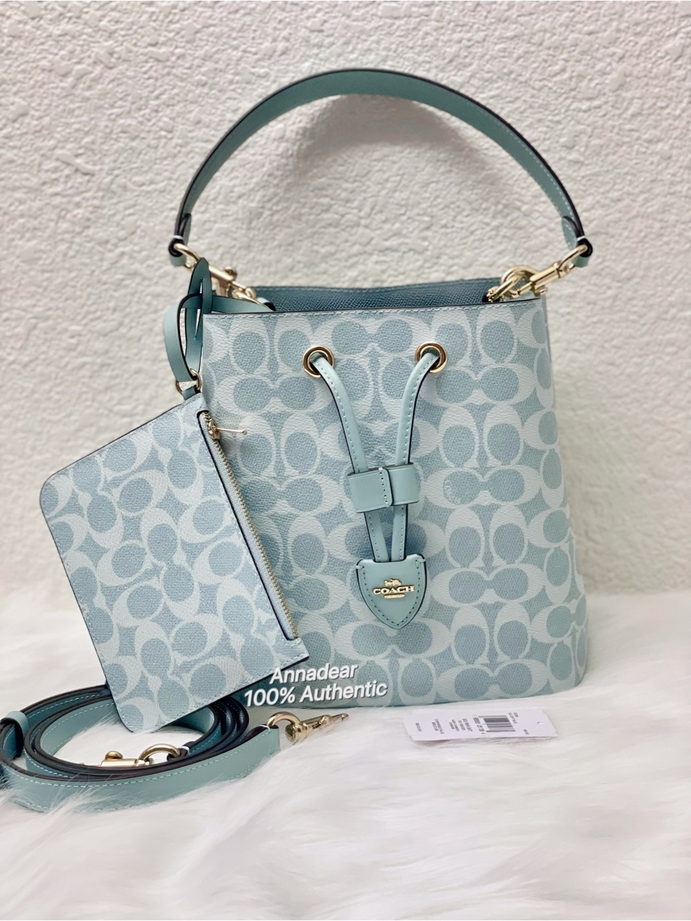 NWT Coach Rowan Bucket Bag In Signature Canvas CEZ36 Light Blue